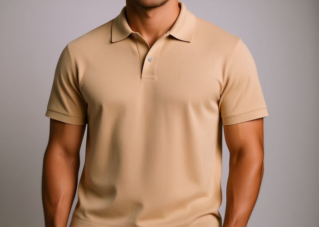 Druvell Seoul Waffle polo on model, studio