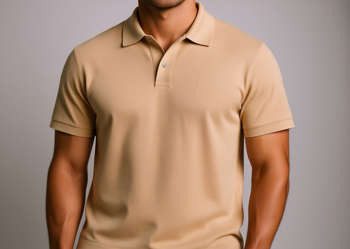 Druvell Seoul Waffle polo on model, studio